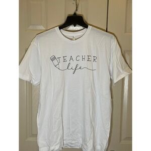 LAT Graphic Tee Women XL White NWOT Teacher Life Pencil Minimalist Short Sleeve